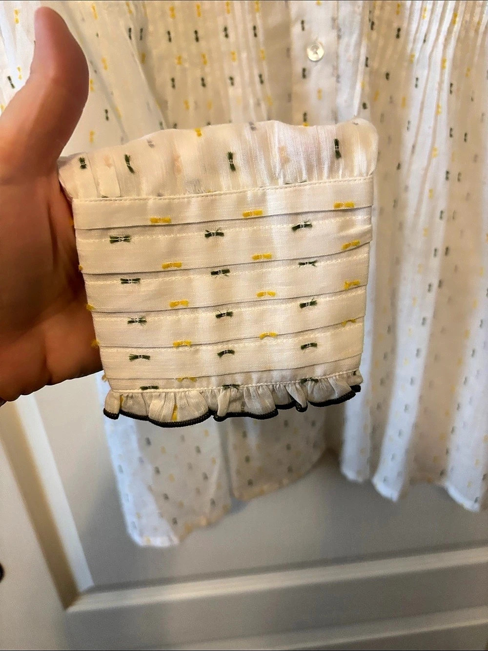 BRORA Dobby Spot Cotton Blouse White & Yellow Size 10 - Picture 7 of 9
